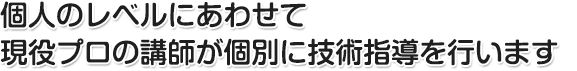 個人のレベルにあわせて現役プロの講師が個別に技術指導を行います